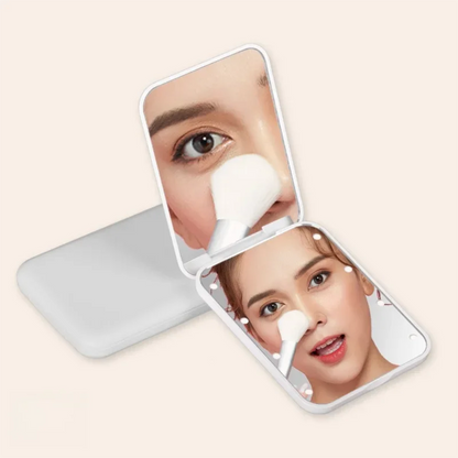 Compact Folding Mirror Portable Mini LED Makeup Mirror With 8 LED, 2x Magnification Button Battery Powered