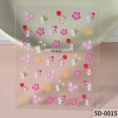 1Pcs 5D Lovely Panda Nail Stickers Cartoon Rabbit/Flower/Animal Self Adhesive Nail Art Decals Y2K Manicure Decorations Sliders *