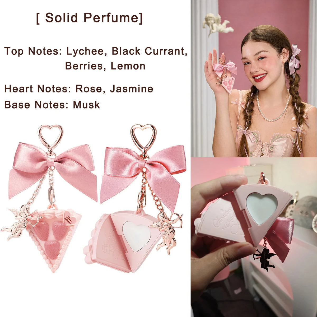 Flower Knows Cupid Sweetie Bear Face Powder with Solid Perfume Highlighter Pendant Long Lasting Portable Scent Makeup Decoration