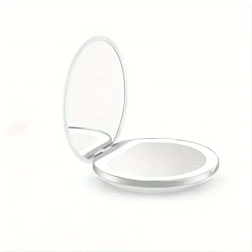 Compact Mirror with Light, 1X/3X Magnification LED Pocket Mirror with USB Data Cable, Pink Mini Mirror for Purse, Pocket,Travel