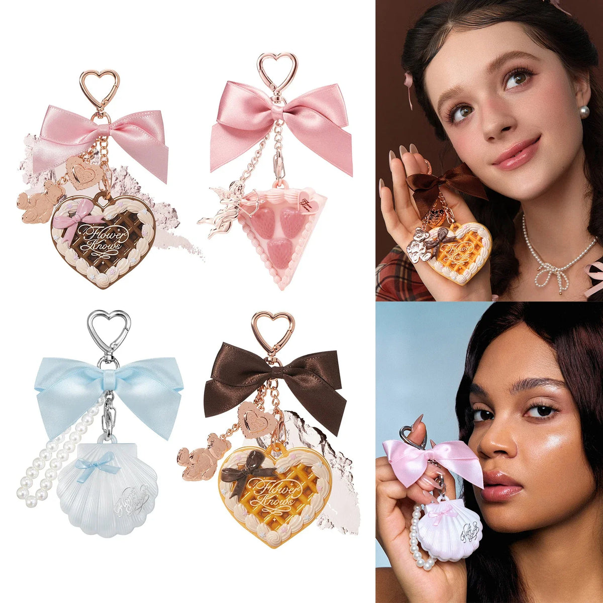 Flower Knows Cupid Sweetie Bear Face Powder with Solid Perfume Highlighter Pendant Long Lasting Portable Scent Makeup Decoration