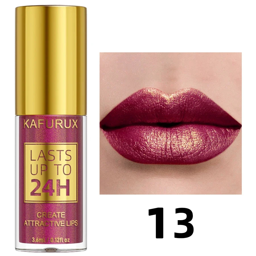 Glitter Shiny Bold& Intense Metallic Lip Glaze Pearlescent Lip Tint, Waterproof Long Lasting Lip Gloss Makeup Matte Lip Gift fo