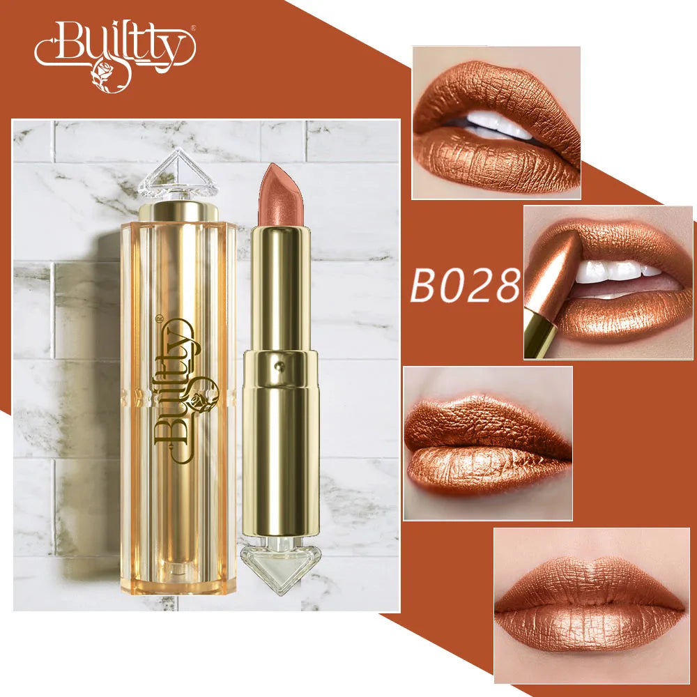 BUILTTY Korean Glitter Pearl Dropshiping Lipstick Matte Nude Color Long Lasting Waterproof Wholesale Price Red Pink Purple