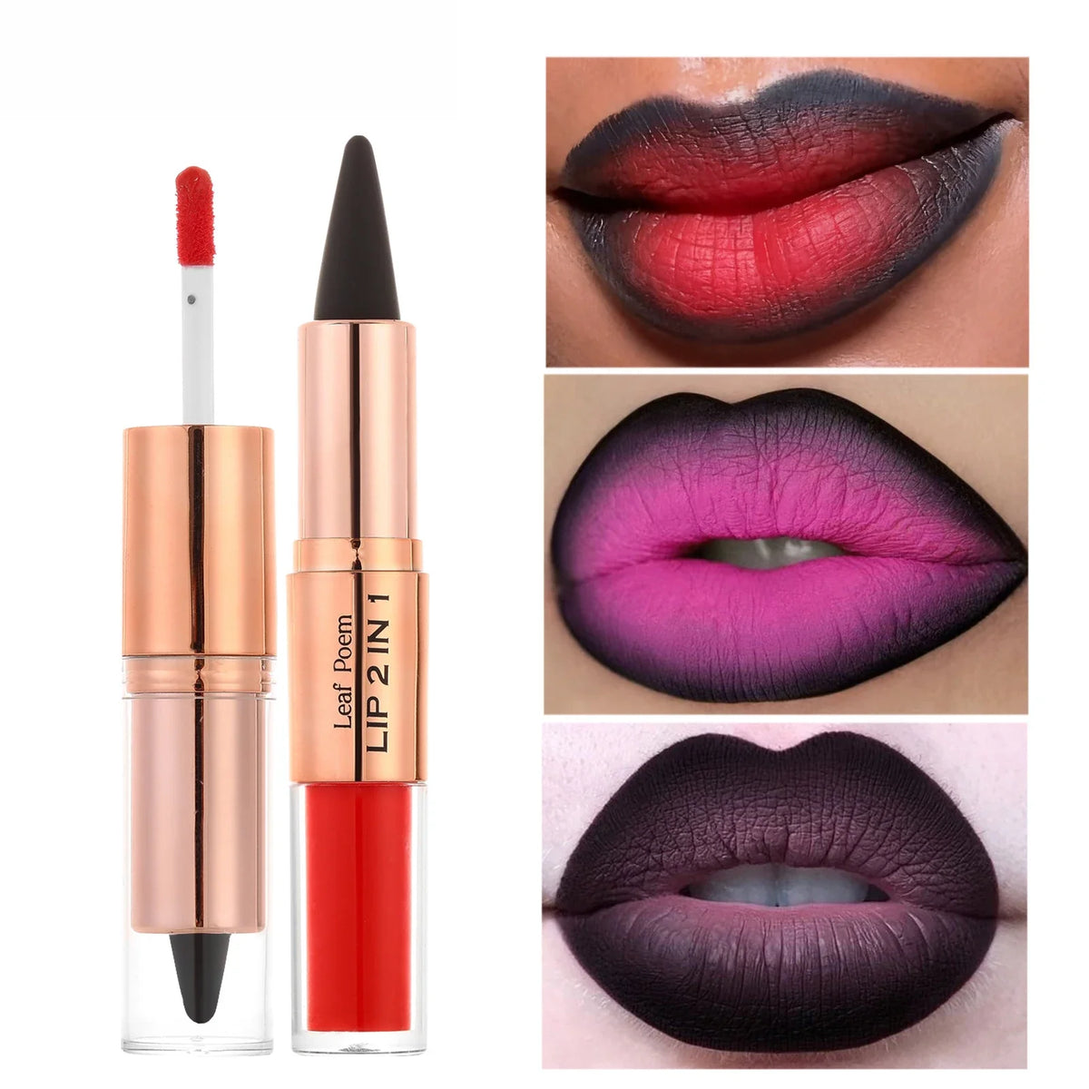 Sexy Red Black Lipstick Waterproof Lipliner Makeup Black Purple Rose Double Head Matte Lipgloss Tapered Lip Liner Contour Pencil