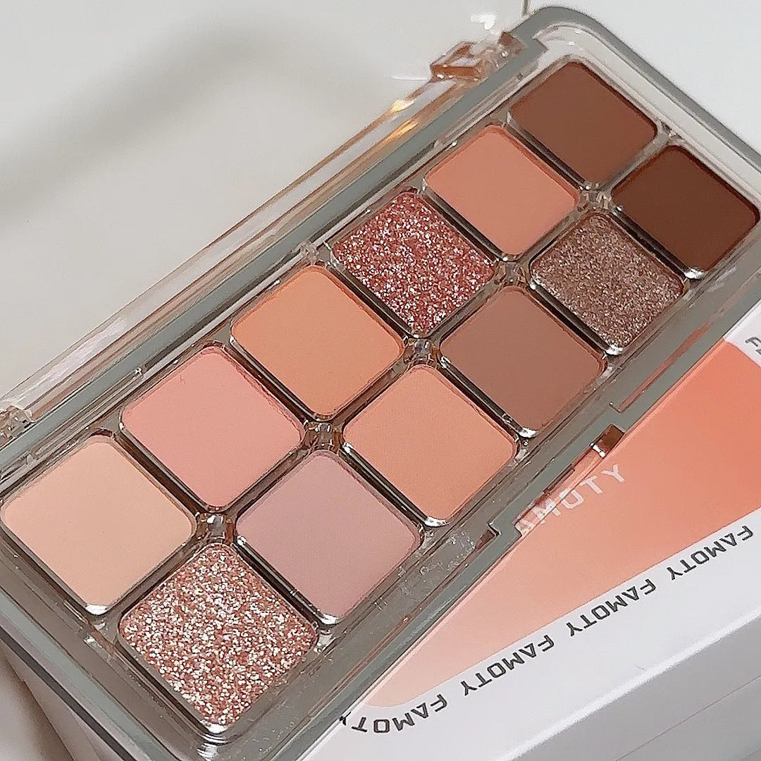 12-Color Matte Eyeshadow Palette - Tea Apricot Earth Tones 12g