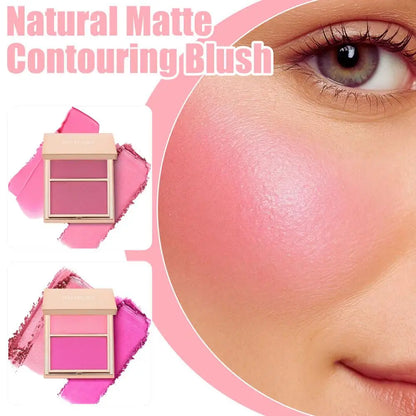 Contour Blush Natural Matte Dual Color Cream Powder Blush Long Lasting Pigmented Face Sculpting Beauty Natural Makeup Palette