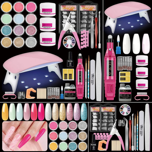 Acrylic Nail Kit for Beginners with Everything Nails Kit Acrylic Set with Drill and U V Light Professional Glitter Powder Decora