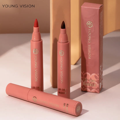 Lip Tint Pen, 6 Colors Available, Matte Water Lipstick, Non-Stick Cup, Long-Lasting, Smooth Lip Liner and Lip Stain Combo