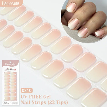 22strips UV Free Nail Gel Strips Loving Heart Gel Polish Nail Sticker Curing-free Adhesive Stickers for Nails Long Lasting Wrap