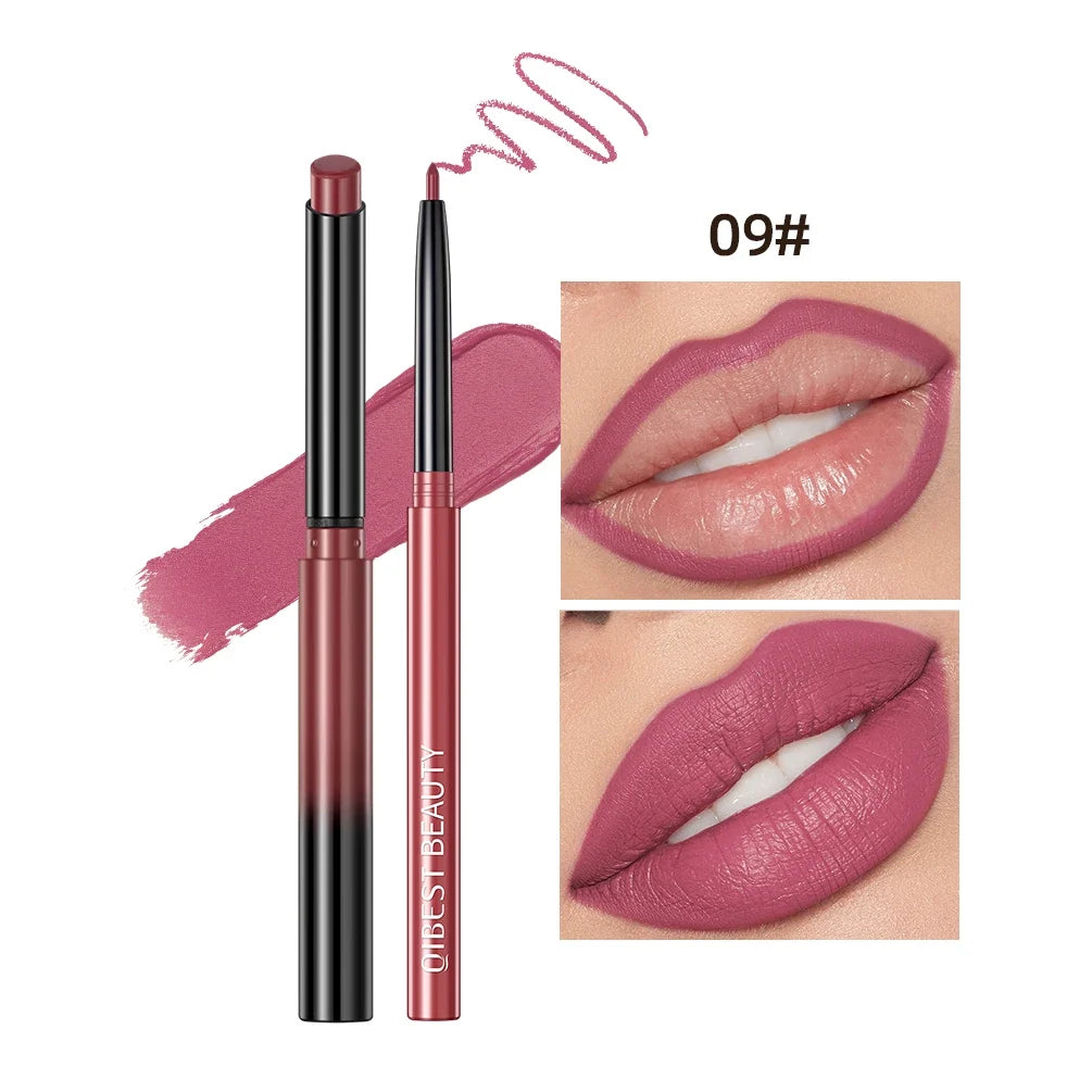 QIBEST Matte Nude Lipstick Pen Long Lasting Lipliner Lip Pencil Waterproof Lip Liner Contour Sexy Red Lip Makeup Set For Women