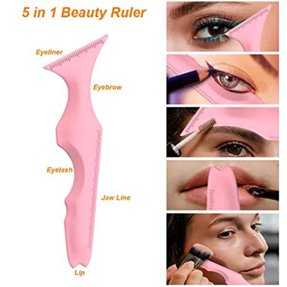 CNK  5 in 1 Silicone Beauty Ruler Reusable Eyeliner Stencils Winged Tip Eyeliner Aid Eyebrow Stencil Multi-Purpose Makeup Tool