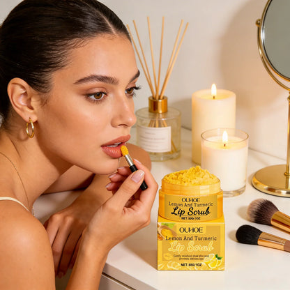 Moisturizing Lip Scrub Rich In Turmeric Lemon Extract Gentle Exfoliator Soften Lips Fade Lip Lines Brighten Lips Skin Care Cream