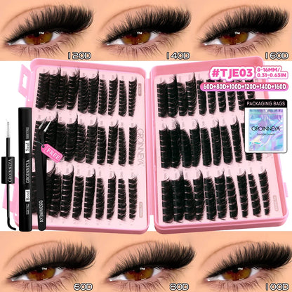 GROINNEYA Lash Clusters Kit Cat Lashes with Lash Bond & Seal Wispy Cluster Eyelash Clusters Kit DIY Eyelash Extensions at Home