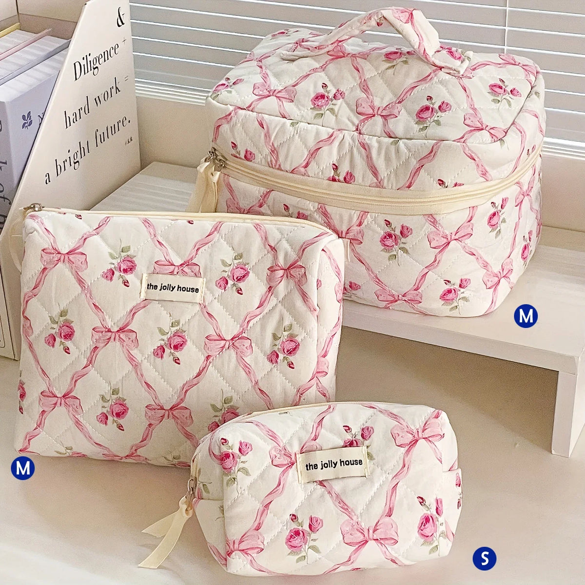 1pcs Cute Quilted Cotton Makeup Bag Women Zipper Cosmetic Organizer Cloth Handbag Box Shape Portable Toiletry Case for Girls