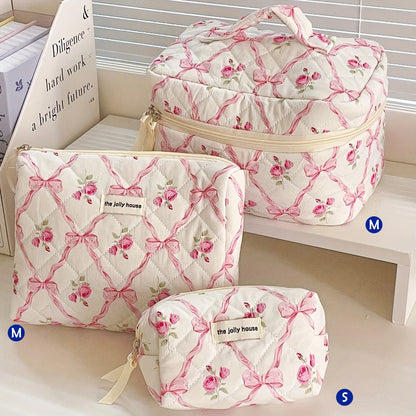 1pcs Cute Quilted Cotton Makeup Bag Women Zipper Cosmetic Organizer Cloth Handbag Box Shape Portable Toiletry Case for Girls