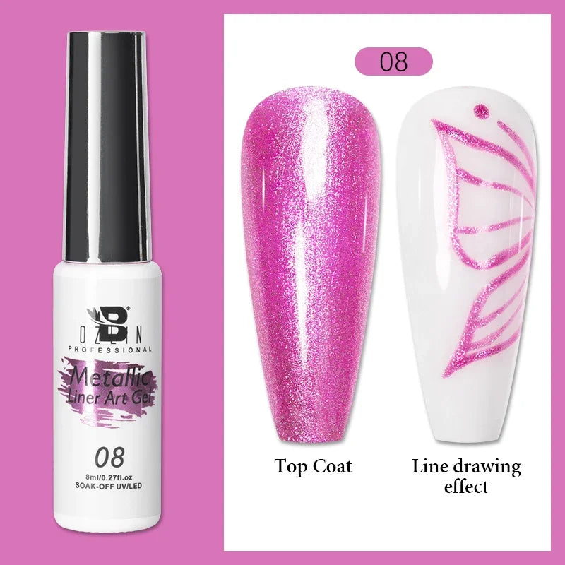 5ML Gold Silver Metallic Liner Paint Gel Polish Chrome Mirror Metal Effect Super Bright French UV LED Semi Permanent Nail Gel