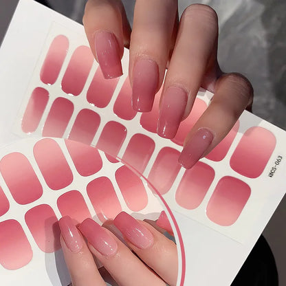 14/16Tips Full Cover Gradient Nail Stickers Multi Color Self Adhesive Slider No Need UV Lamp Cured Press ON Nail Decal