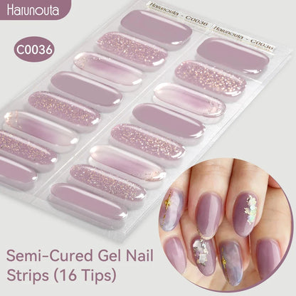 Gradient Auroras Semi Cured Gel Nail Strips Sparkly Shinning DIY Gel Polish Stickers for Nails Works with UV/LED Nail Lamps