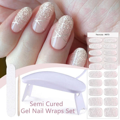 Harunouta 4pcs/set Gradient Jelly Semi Cured Gel Nail Strips with Nail Lamp Nude Pink Waterproof Nail Stickers Long Lasting Wrap