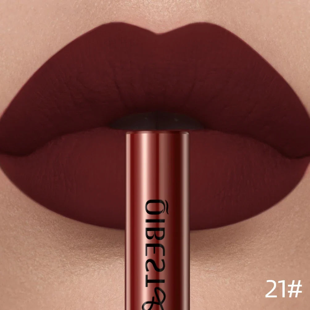 QIBEST Sexy Red Matte Lip Gloss Long Lasting Velvet Liquid Lipstick Lip Makeup Women Beauty Nonstick Cup Waterproof Lipgloss Hot