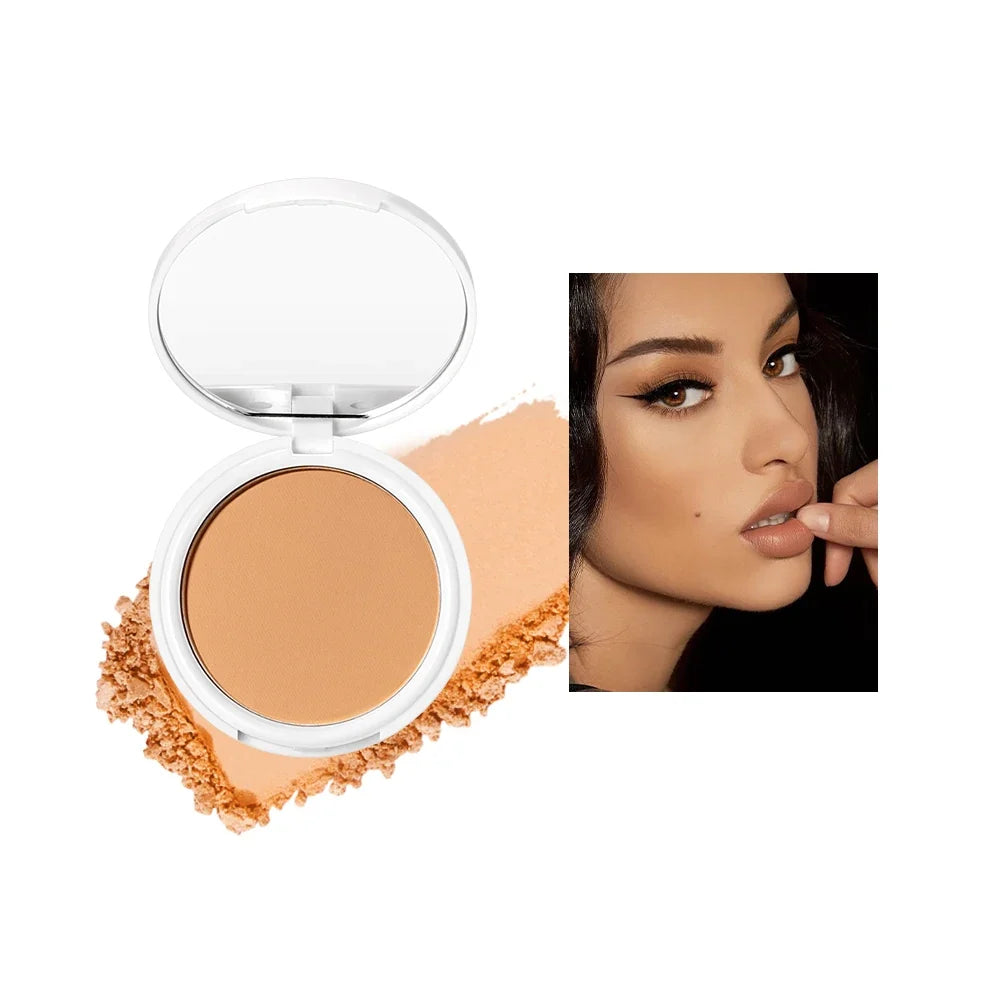 QIBEST Pressed Powder Oil-Control Long-Lasting Face Setting Powder Compact Powder Full Coverage Concealer Makeup Base Foundation