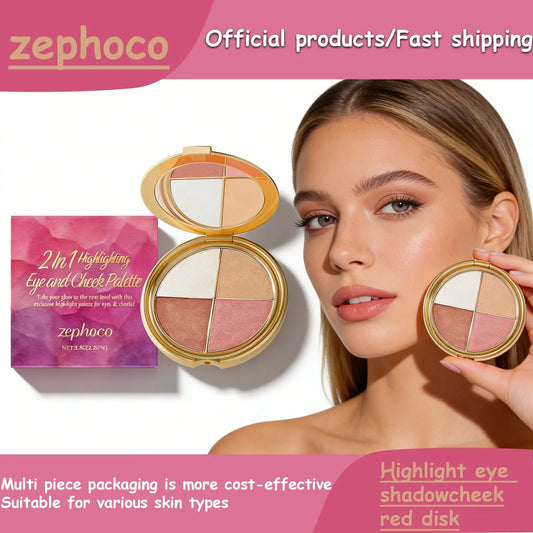 Zephoco 2In1 Highlighting Eye & Cheek Palette 4 Colors Shimmery Glow Makeup Palette For Face Eyes Daily Party Makeup