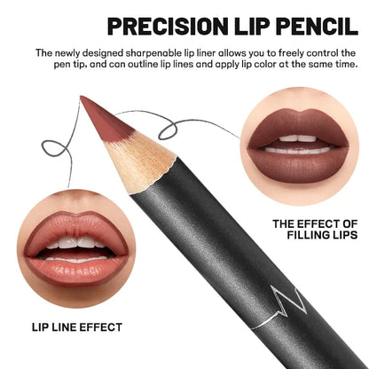 Waterproof Long Lasting Matte Lipliner Pencil Red Contour Tint Lipstick Non Stick Cup Moisturising Lip Makeup 12 Colors