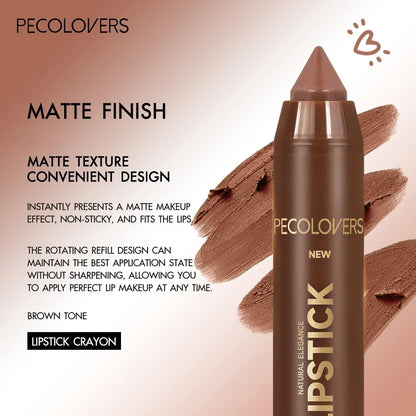 Multi-Color Matte Lipstick Crayon, Long-Lasting & Natural Effect Crayon, for Brown Tone, Matte Finish & High Pigmented