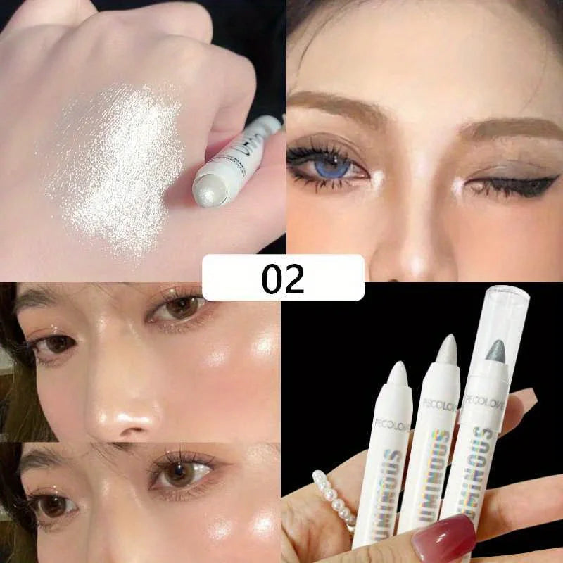 Brightening Highlighter Pen, Long Lasting Waterproof, Smooth Matte Pearly Glitter White Silvery Eyeliner Eyeshadow Stick