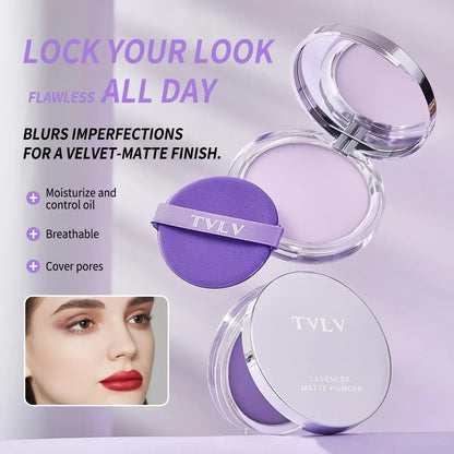 Lavender Pressed Powder Matte Powder Lasting Oil Control Full Coverage Face Compact Setting Powder Makeup Foundation Cosmetics