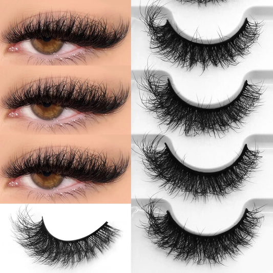 GROINNEYA Fake Lashes Fluffy Cat Eye Lashes 8D Fluffy Volume False Eyelashes D Curl Dramatic Thick Full Strip Faux Mink Lashes