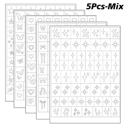 5Pcs Hollow Out Butterfly Nail Art Stencils Stickers Spray Painted Design Love Pattern Template Nail Decals Auxiliary Tools