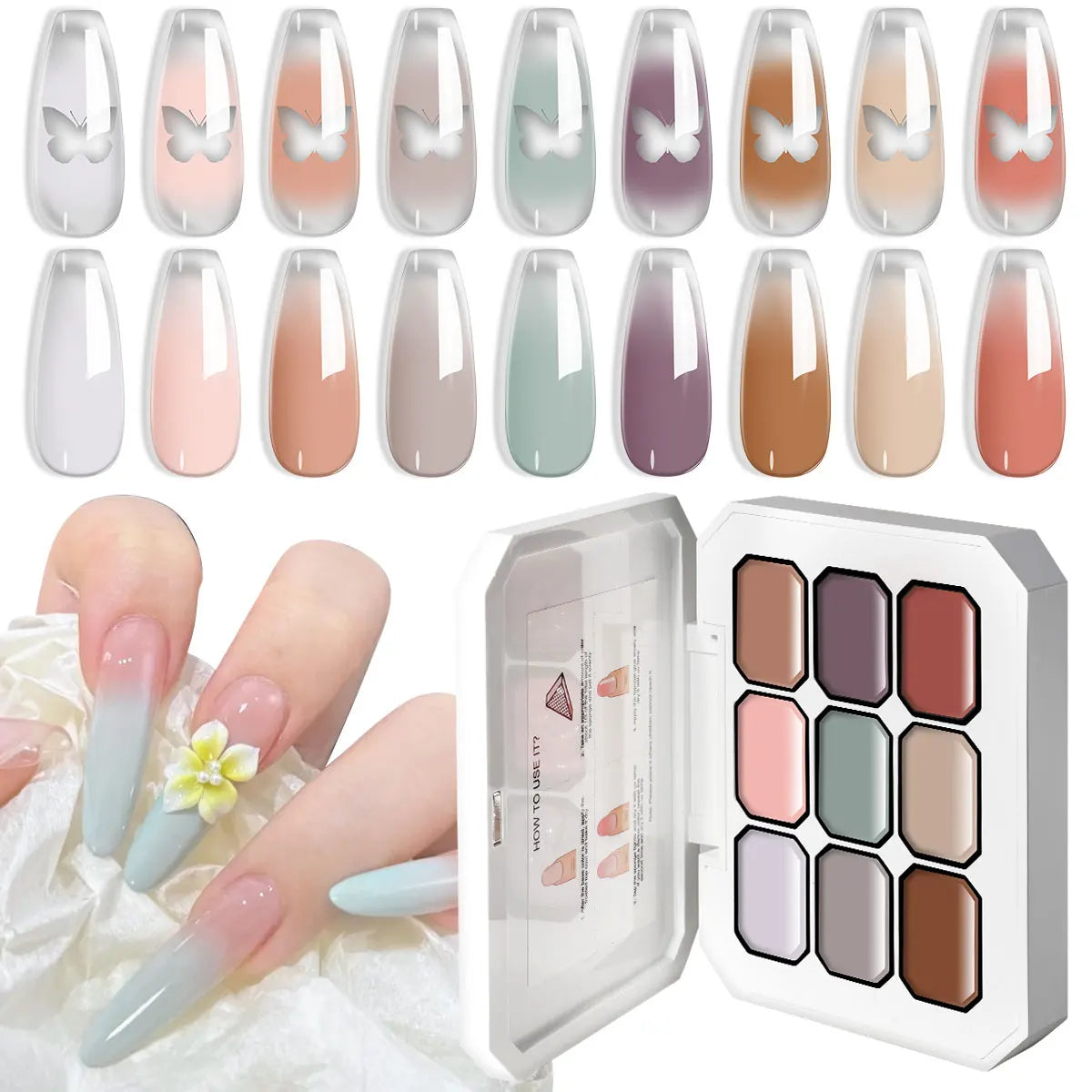 LIMEGIRL 9 Color Gradient Painting Gel Nail Art Gradient Color DIY Design Gel Quick Flower Paint Engraving Gel Nail Polish