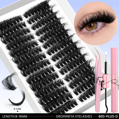 GROINNEYA DIY Eyelash Extension Kit Lashes Clusters Set Mix Eyelashes Full Set With Lash Bond&Seal and Eyelash Tweezers Makeup