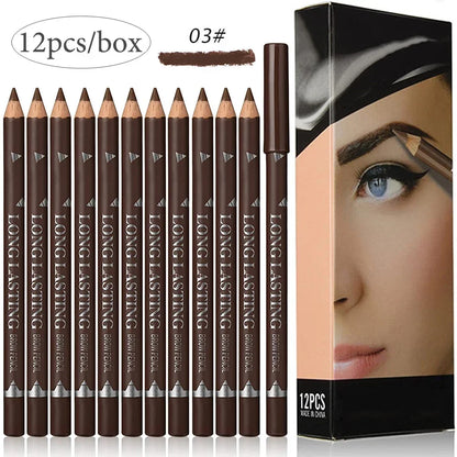 6/12Pcs Waterproof Eyebrow Pencil Easy Color Natural Black Brown Eye Makeup Pen Cosmetic Beginner Practice Eyebrow Beauty Tools