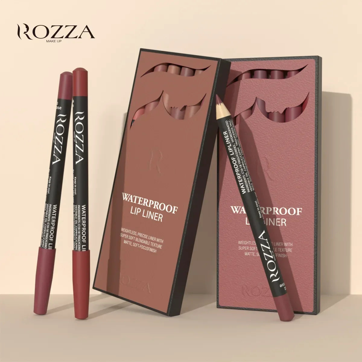 6pcs/Set Rozza Velvet Matte Lip Liner,Long-Lasting Waterproof Finish,Non-Fading,Brown,Pink,Purple Shades,Perfect for All Skins