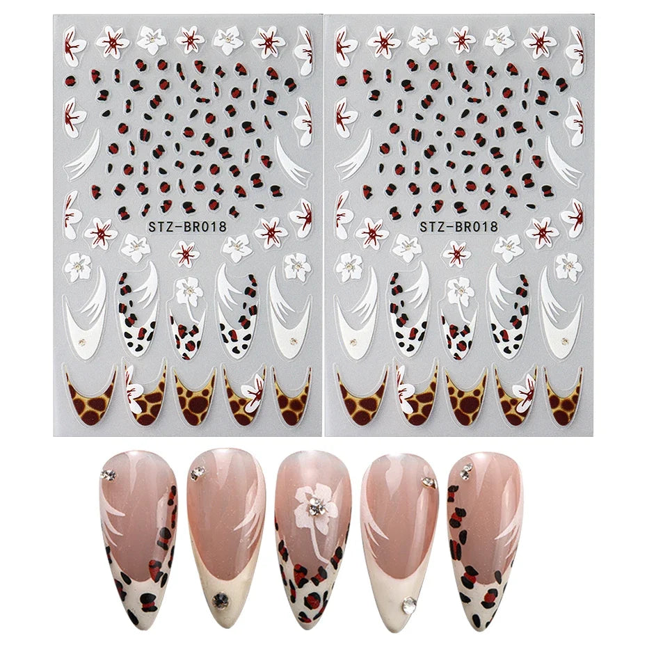 Cheetah French Nails Stickers Flowers Leopard Self-Adhesive Decals Holographic Slider Manicure Art Supplies And Decorations