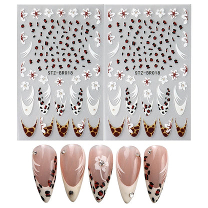 Cheetah French Nails Stickers Flowers Leopard Self-Adhesive Decals Holographic Slider Manicure Art Supplies And Decorations