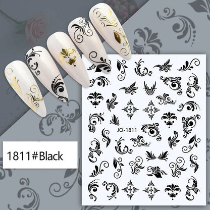 Nail Art Stickers Woman Girl Sexy Sticker Body Press on Nail Slider Black White Decal Decoration Nail Design Accessories Wraps