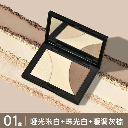 Mooekiss Highlighter Contour Blush Powder Palette 3 Colors Matte Pearlescent 3D Facial Bronzer Brighten Eye Shadow Nose Makeup