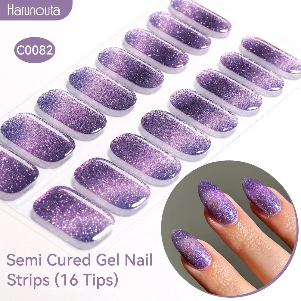 Gradient Auroras Semi Cured Gel Nail Strips Sparkly Shinning DIY Gel Polish Stickers for Nails Works with UV/LED Nail Lamps
