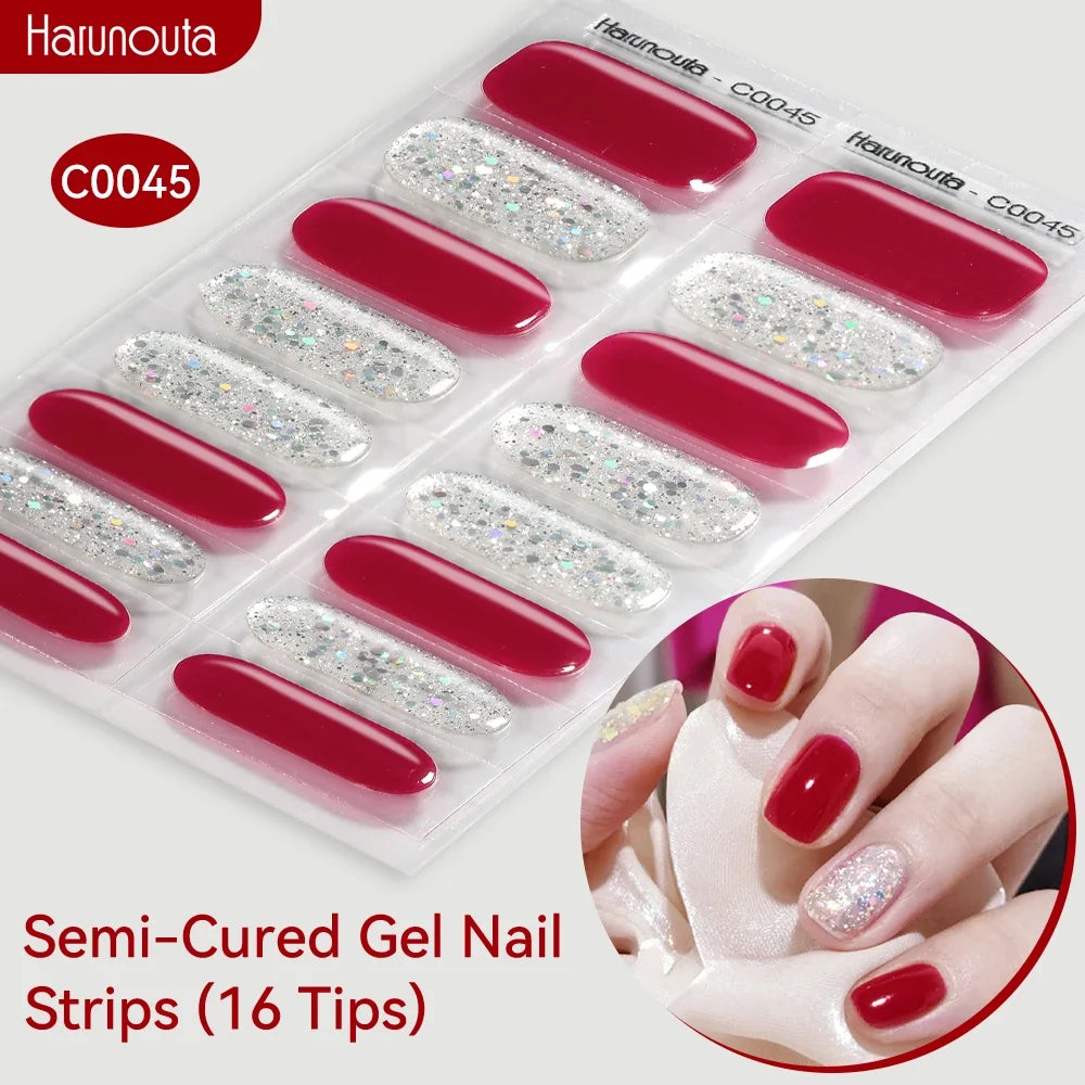 Gradient Auroras Semi Cured Gel Nail Strips Sparkly Shinning DIY Gel Polish Stickers for Nails Works with UV/LED Nail Lamps