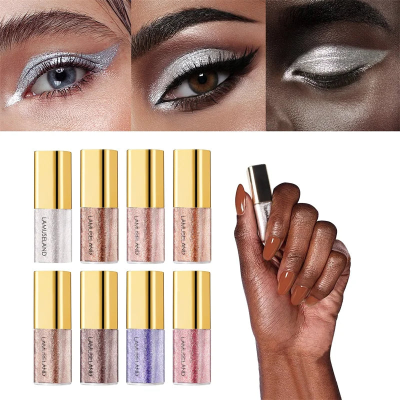 8 Colors Pearlescent Liquid Eyeshadow Fine Shimmer Highlight Glitter Eye Shadow High Shine Long-Lasting & Smudge-Proof Makeup
