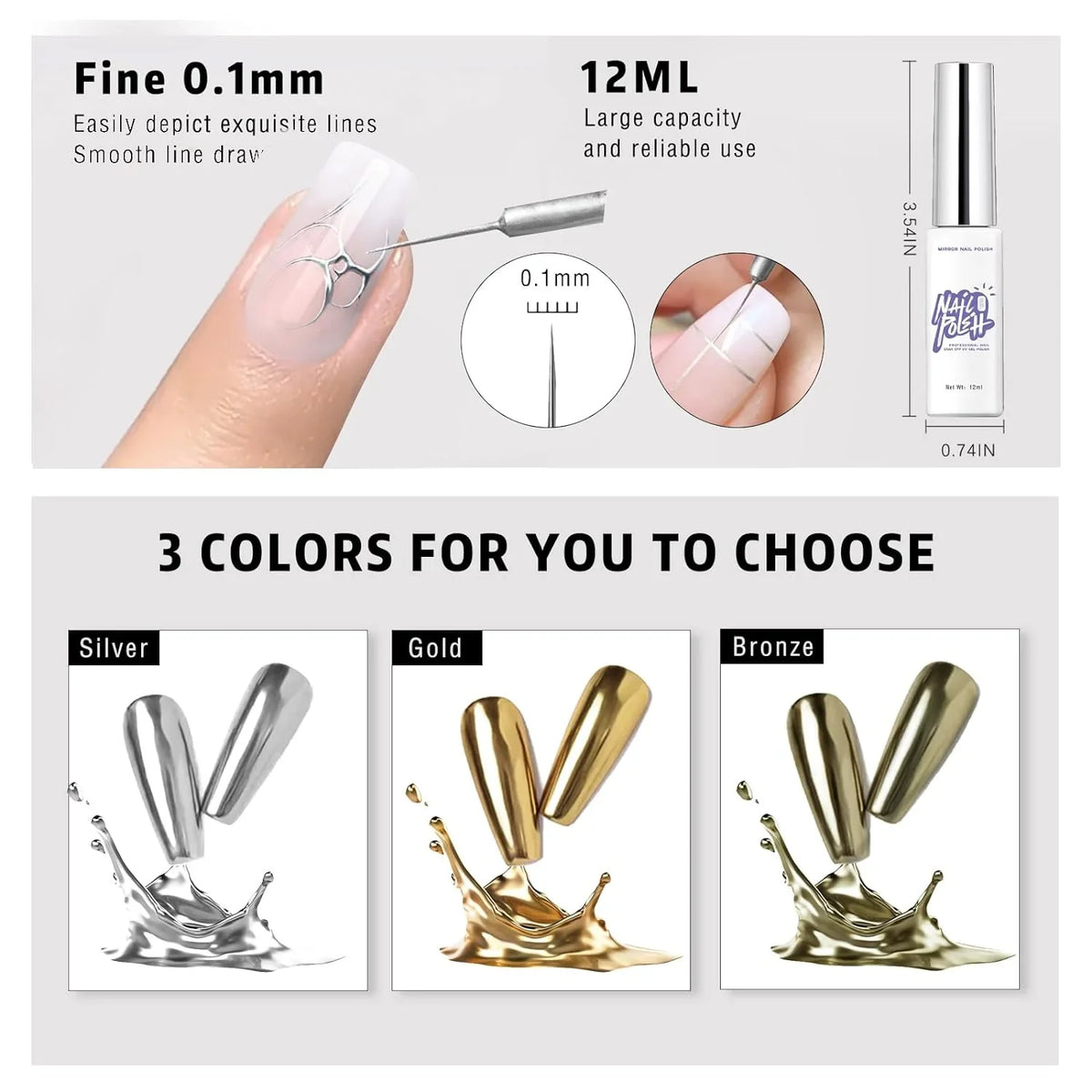 5/8/10/12ml 5D Metallic Painting Nail Gel Silver/Gold Liner Polish Mirror Chrome Effect Gel Nail Polish Soak Off UV/LED Drawing^