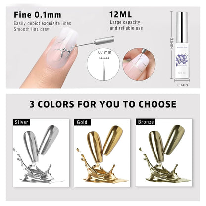 5/8/10/12ml 5D Metallic Painting Nail Gel Silver/Gold Liner Polish Mirror Chrome Effect Gel Nail Polish Soak Off UV/LED Drawing^