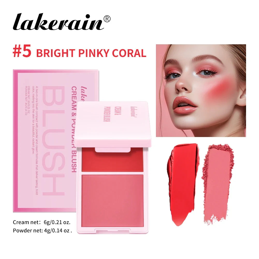 Cream & Powder Blush Matte 5Colors Dewy Rosy Blush Makeup Pan Long-lasting Wearing High Pigment Natural Matte Blush Cosmtics