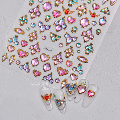 Cat's Eye 5D Gradient European Love Heart Gem Wing Crystal Geometric Colorful Self Adhesive Nail Art Stickers Manicure Decals