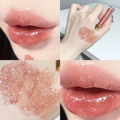 Moisturizing, plump and sparkling lip gloss, water-glossy mirror lip glaze, moisturizing and moisturizing lip oil for pouty lips