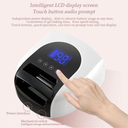 Rechargeable 96W Nail Lamp with Mirror Reflective Base Gel Polish Dryer Manicure Machine UV Light for Nails Nail UV LED Lamp