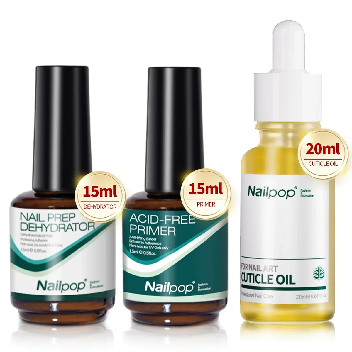 Nailpop Nail Dehydrator and Primer Acid Free Natural Nail Prep for Acrylic and UV Gel Nail Polish Fast Dry Superior Bonding Set